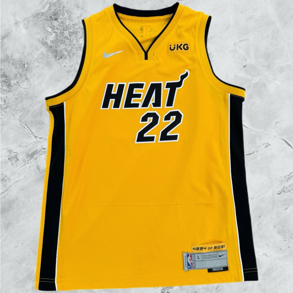 Nike Miami Heat Trophy Gold Swingman Boys Jersey Size L 14/16 Jimmy Butler Youth